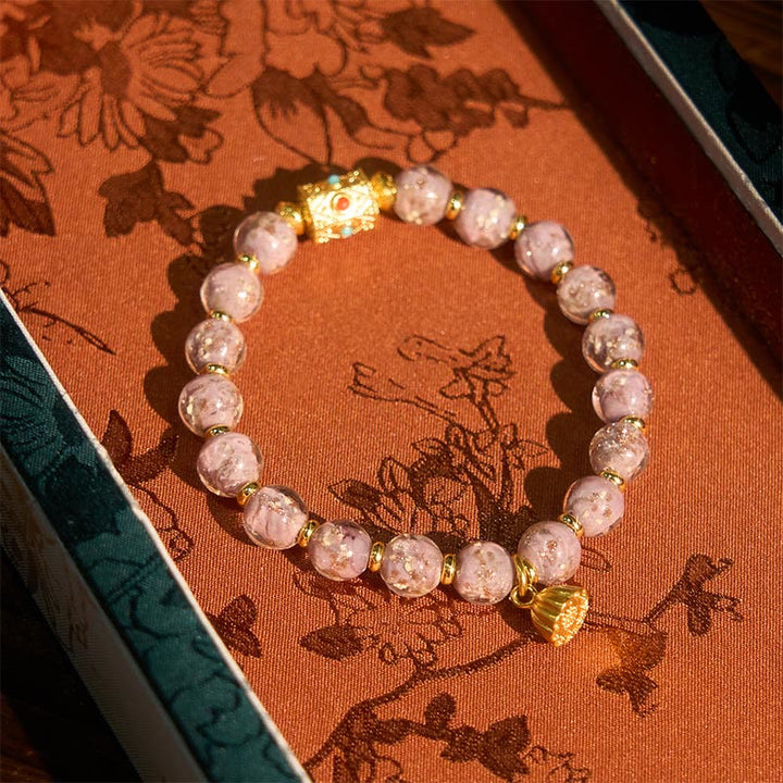 Armband Liuli – Glück & Energie rosa Perlen goldener Lotus Geschenkbox