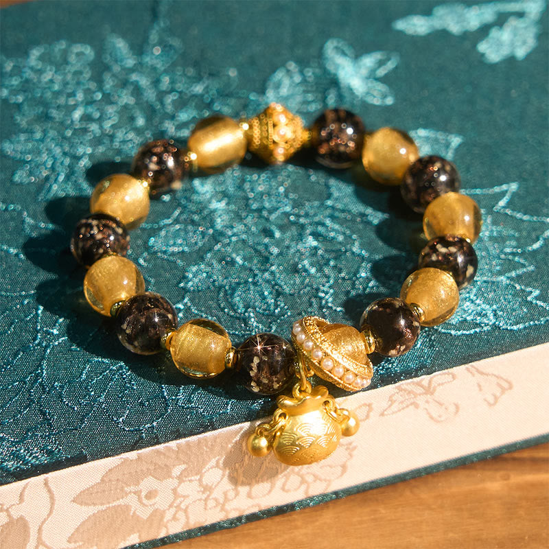 Armband Liuli Fu-Zeichen – Segen mit goldenen Perlen Glücksanhänger Handgelenk