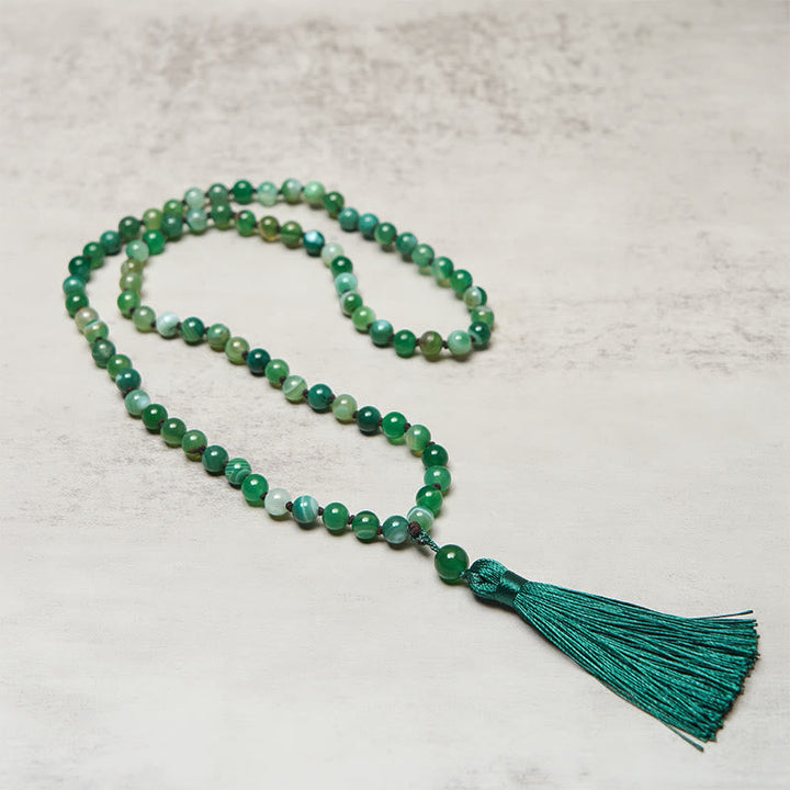 Armband Malachit Mala – Schutz grüne Perlen Quaste Meditation Handgelenk