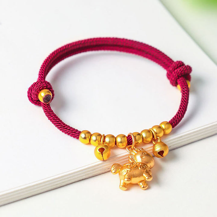 Armband Rote Schnur Kupfer Pferd Glück Stärke Anhänger Glöckchen Handgelenk