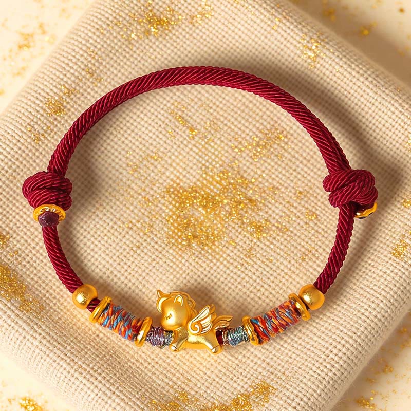 Armband Pferd 999 Silber Vergoldet Schutz rote Kordel Glück Handgelenk