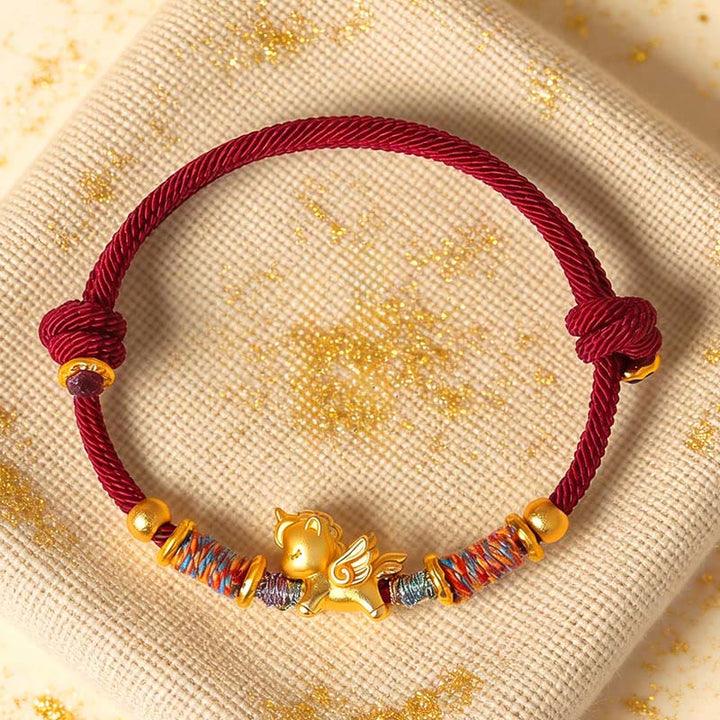 Armband Pferd 999 Silber Vergoldet Schutz rote Kordel Glück Handgelenk