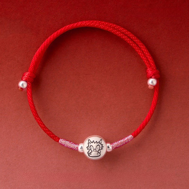 Armband Pferd Sterlingsilber Rote Schnur – Glück Dragon Red String(Wrist Circumference: 14-18 cm)