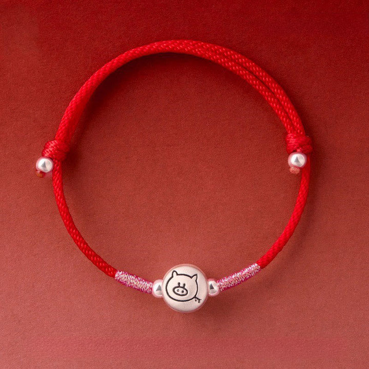 Armband Pferd Sterlingsilber Rote Schnur – Glück Pig Red String(Wrist Circumference: 14-18 cm)