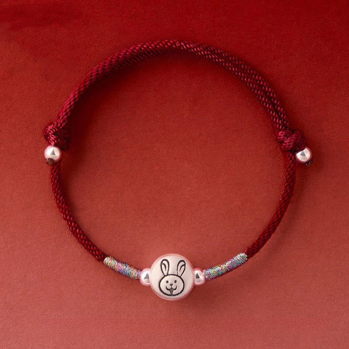 Armband Pferd Sterlingsilber Rote Schnur – Glück Rabbit DarkRed String(Wrist Circumference: 14-18 cm)