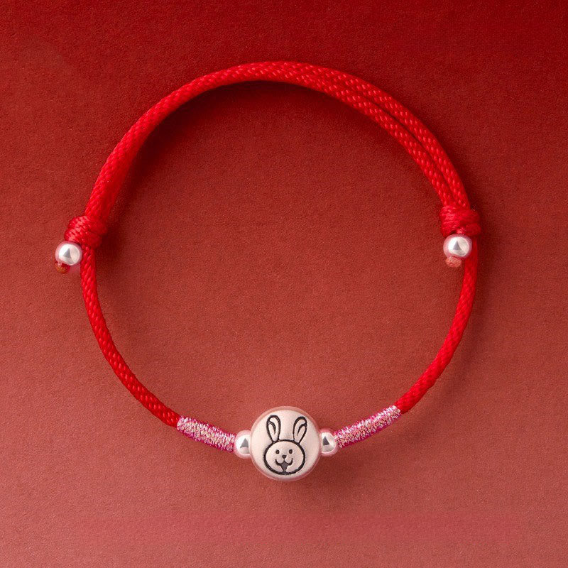 Armband Pferd Sterlingsilber Rote Schnur – Glück Rabbit Red String(Wrist Circumference: 14-18 cm)