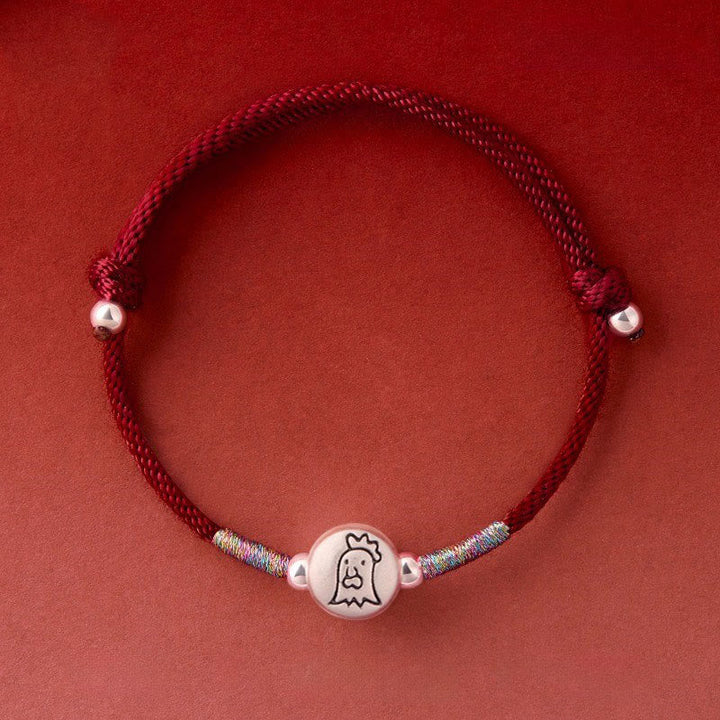 Armband Pferd Sterlingsilber Rote Schnur – Glück Rooster DarkRed String(Wrist Circumference: 14-18 cm)