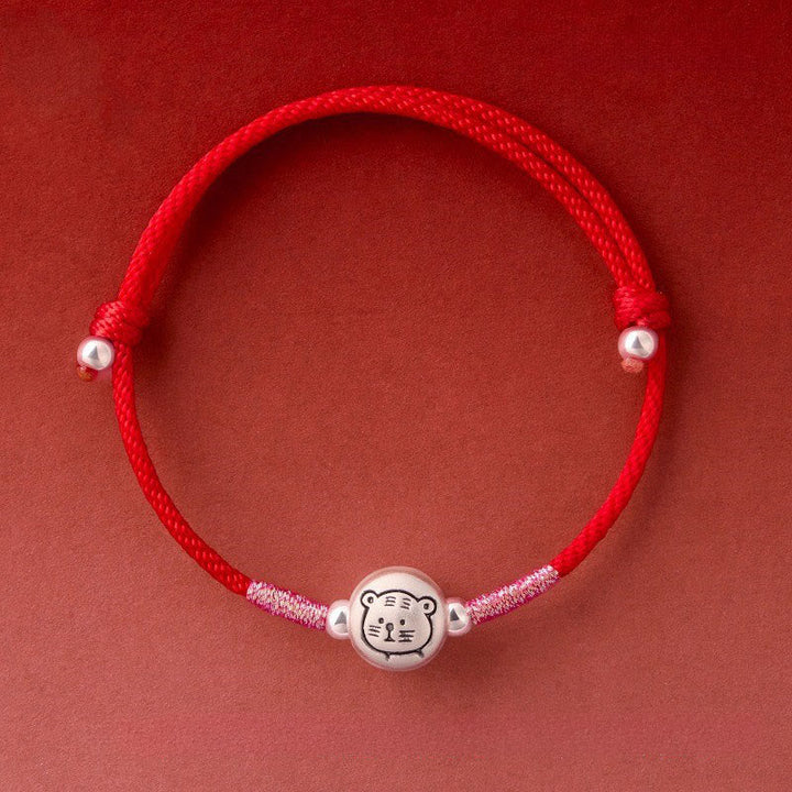 Armband Pferd Sterlingsilber Rote Schnur – Glück Tiger Red String(Wrist Circumference: 14-18 cm)