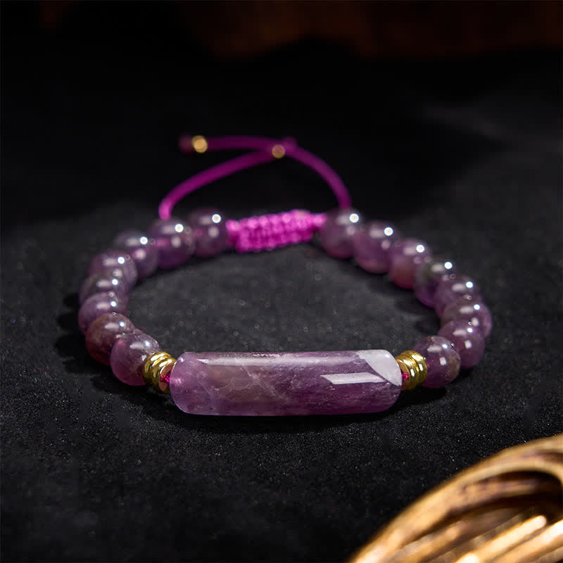 Armband Erdbeerquarz Grüner Aventurin Positivität verstellbar lila Perlen Anhänger