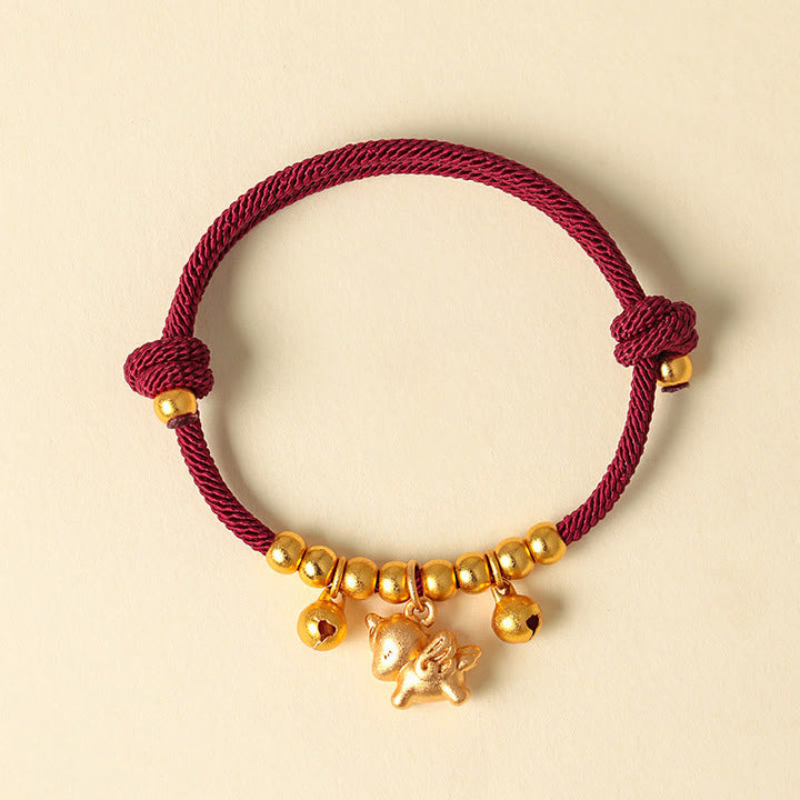 Armband Rote Schnur Kupfer Pferd – Glück & Stärke Gold Winged Horse Red Rope
