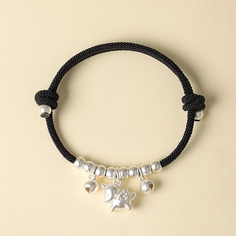 Armband Rote Schnur Kupfer Pferd – Glück & Stärke Silver Winged Horse Black Rope