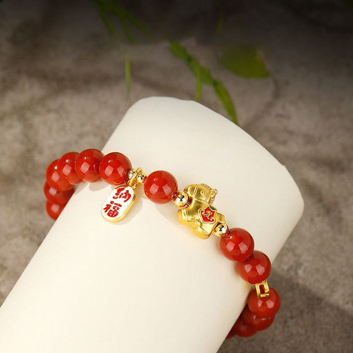 Armband Roter Achat – Erfolg & Balance mit Pixiu und Glücksanhänger