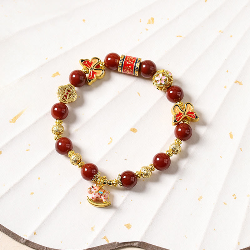 Armband Turmalin Roter Achat Erfolg Schmetterling Anhänger Gold Perlen