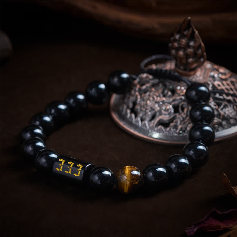 Armband Schwarzer Obsidian Tigerauge Stärke Segen Handgelenk Schutz Energie