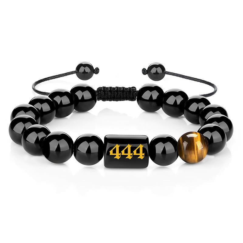 Armband Schwarzer Obsidian Tigerauge – Stärke & Segen 444(Wrist Circumference 15-19cm)