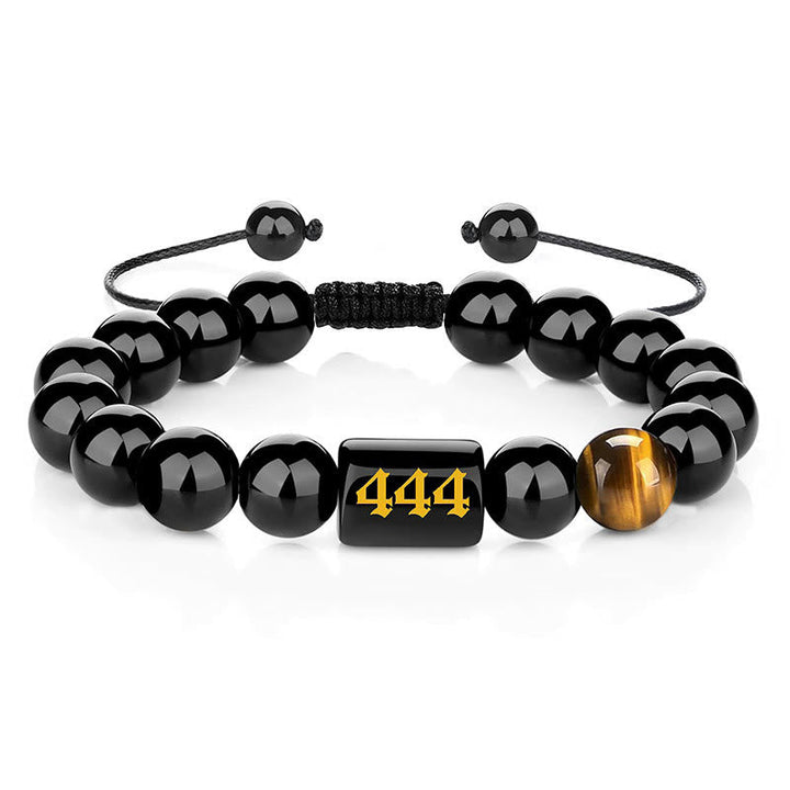 Armband Schwarzer Obsidian Tigerauge – Stärke & Segen 444(Wrist Circumference 15-19cm)