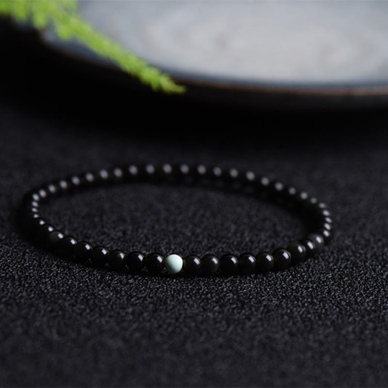Armband Schwarzer Obsidian Türkis – Stärke