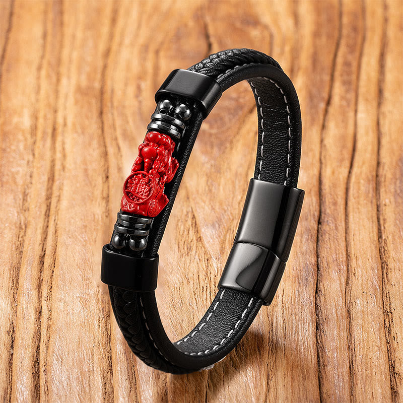 Armband Zinnober Fu-Zeichen Leder – Segen