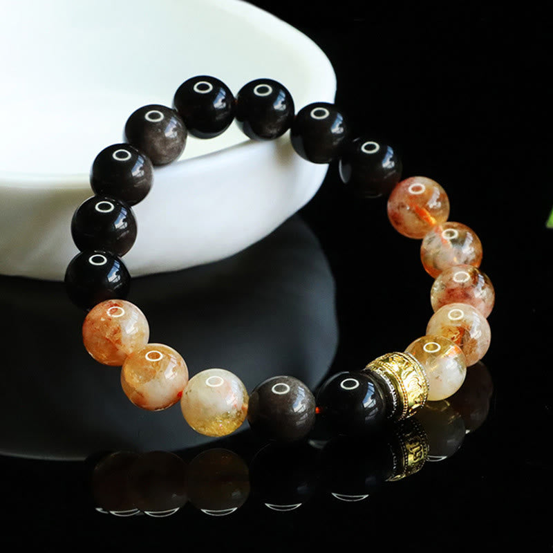 Armband Silber Obsidian Citrin Om Mani Padme Hum – Schutz