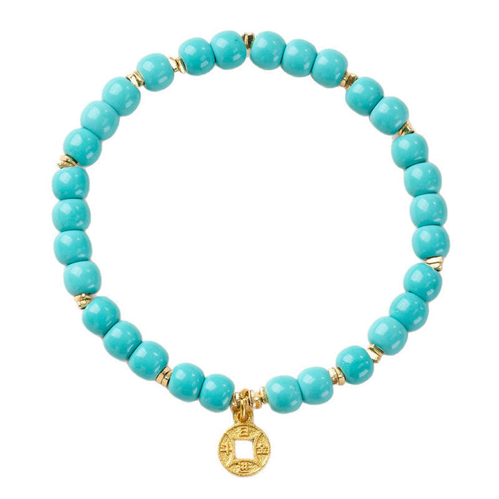 Armband Magnesit Kupferplattiertes Gold Buddha Kupfermünzen-Amulett Türkis Perlen Handgelenk Schutz