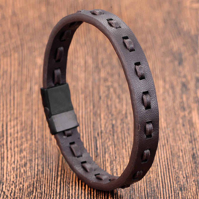 Armband Titanstahl Buckle Layered Geflochten Leder Ruhe braun Magnetverschluss Handgelenk
