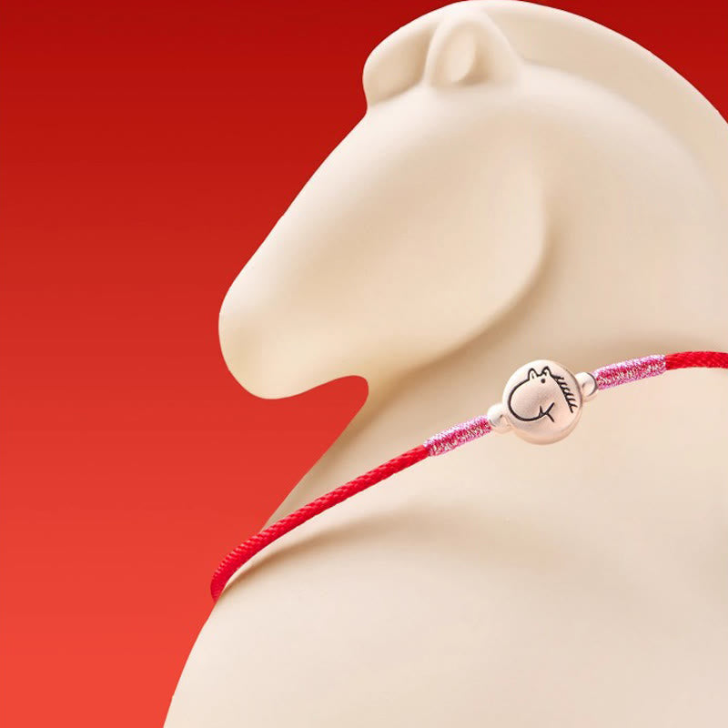 Armband Pferd Sterlingsilber Rote Schnur Glück Schutz Chinesisches Tierkreiszeichen