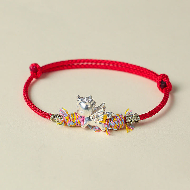 Armband 925 Silber Fu-Zeichen Jahr Des Pferdes Glück rotes Seil