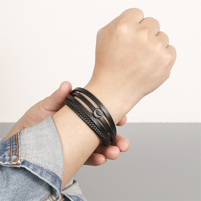 Schwarzes Leder Armband Böses Auge – Balance am Handgelenk Schutz Symbol