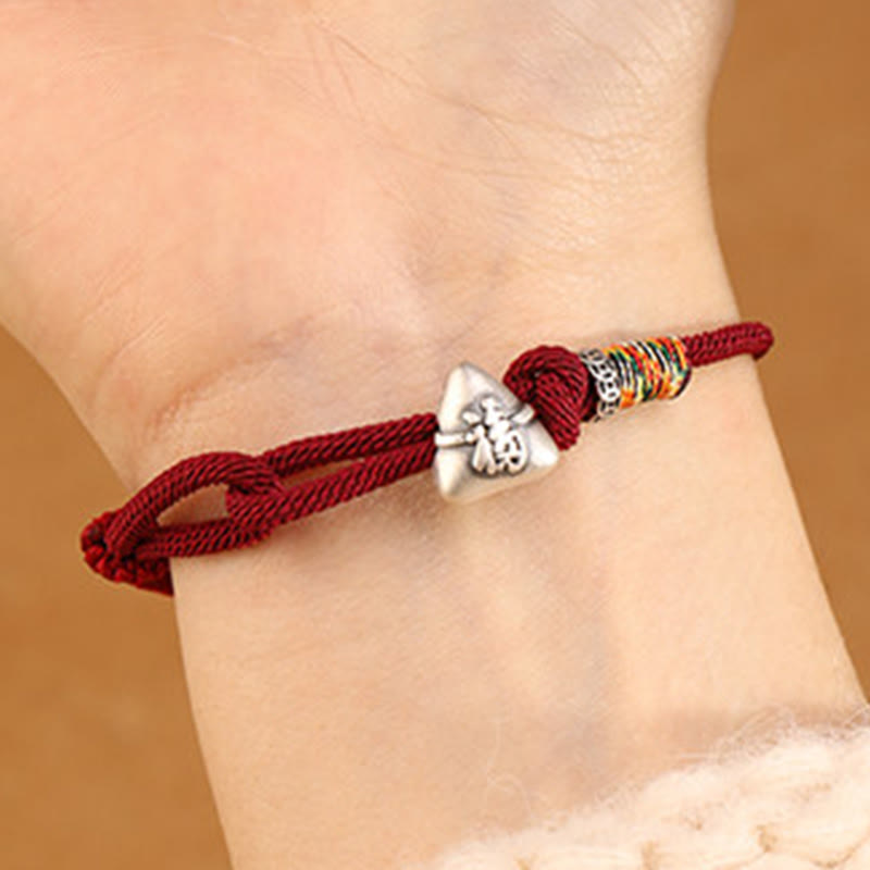 Armband 925 Silber Fu-Zeichen Zongzi rote Kordel Glück Handgelenk getragen