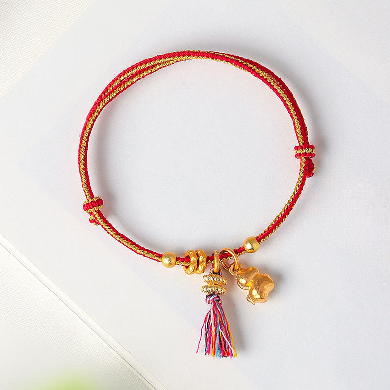 Armband Rote Schnur Legierung Pferd Erfolg Stärke goldener Anhänger Quaste