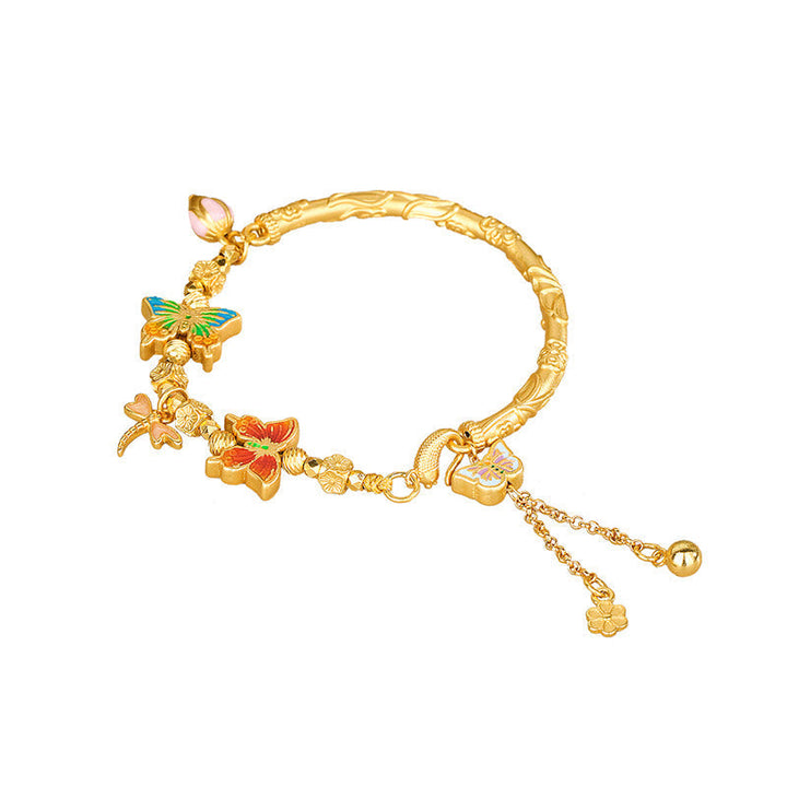 Armband 925 Silber Schmetterling Schutz goldfarben emaillierte Charms Damen Handgelenk