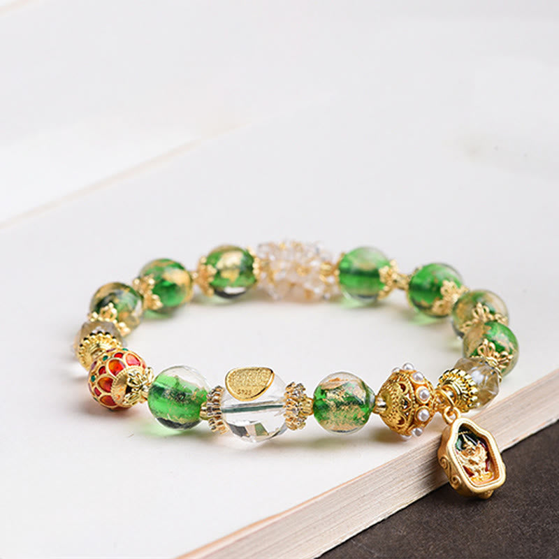 Grünes Liuli Glas Armband 925 Silber Kupfer Buddha Anhänger Perlen Handgelenk