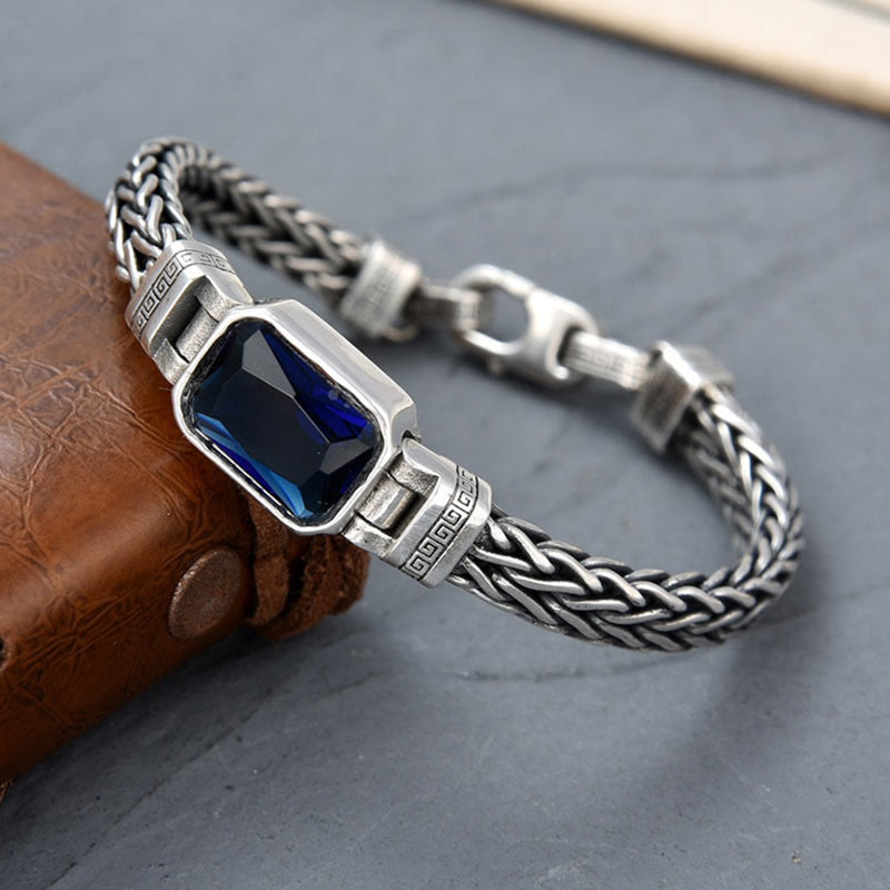 Armband Drachen Heilung Wohlstand Silber blauer Stein Geflecht Schmuck Herren