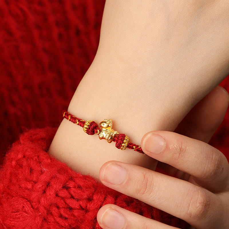 Armband 999 Gold Jahr Des Glück Energie rotes geflochtenes Band Handgelenk
