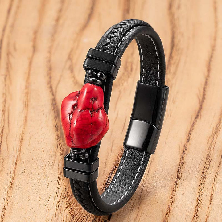Armband Synthetic Turquoise Geflochten Leder Bold Red Leather