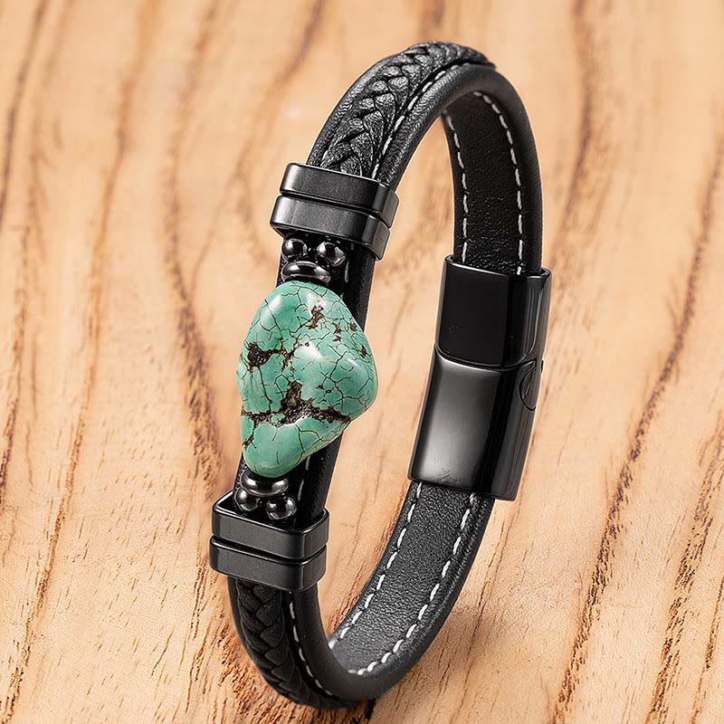 Armband Synthetic Turquoise Geflochten Leder Bold