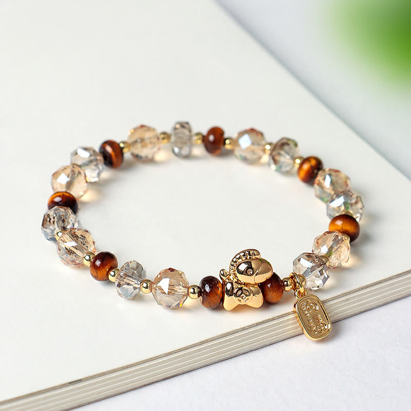 Armband Tigerauge Obsidian Pixiu Anhänger Glück Wohlstand Energie Kristallperlen