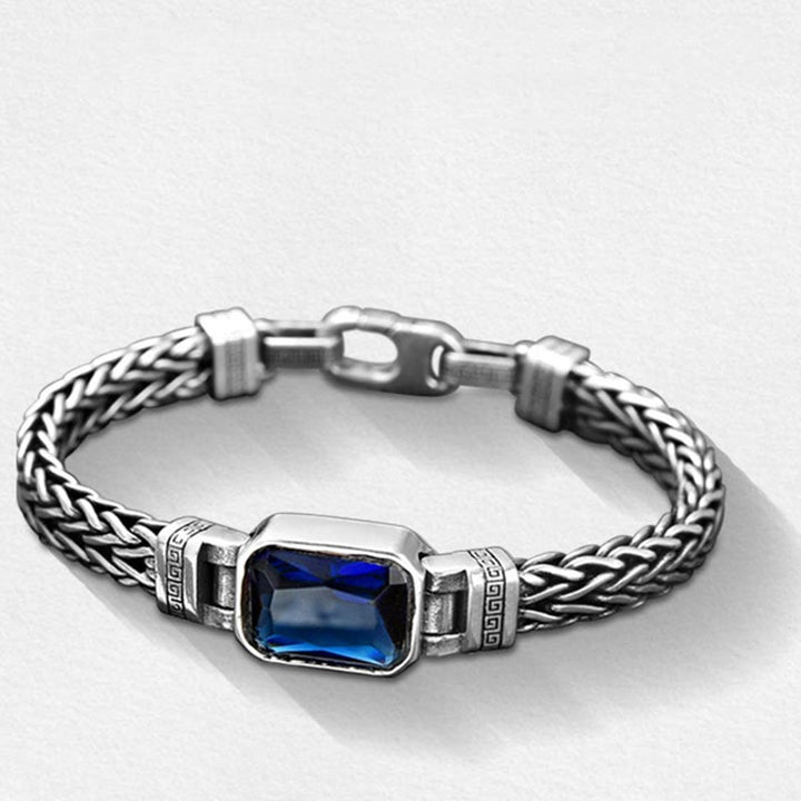 Armband Drachen – Heilung & Wohlstand Silber geflochten blauer Edelstein Handgelenk