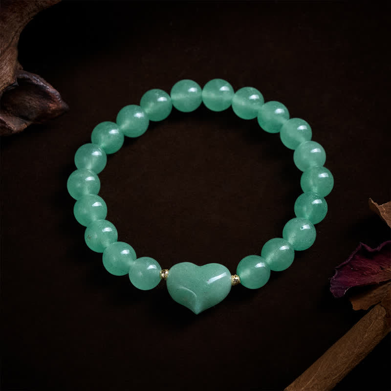 Armband Erdbeerquarz Grüner Aventurin – Liebe mit Herz Perlen Schmuck