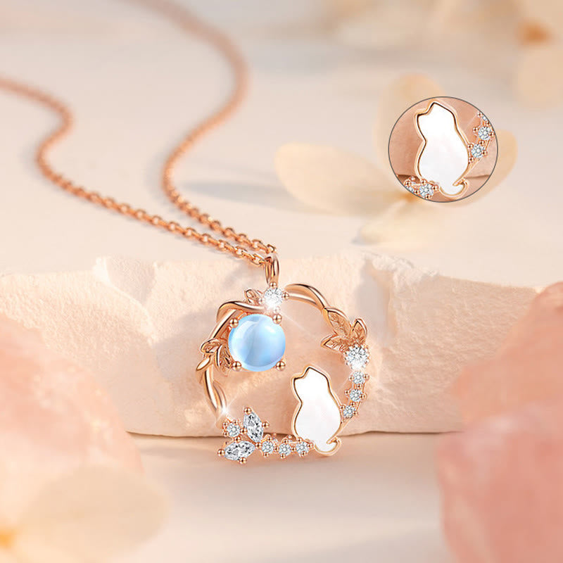 Armband 925 Silber Blume – Segen & Energie mit Katze und Mondstein Anhänger