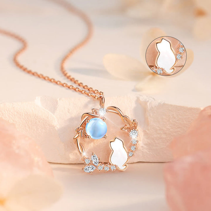 Armband 925 Silber Blume – Segen & Energie mit Katze und Mondstein Anhänger
