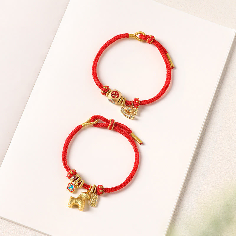 Rotes Armband Kupfer Fu-Zeichen goldene Anhänger Glück Schutz Handgelenk