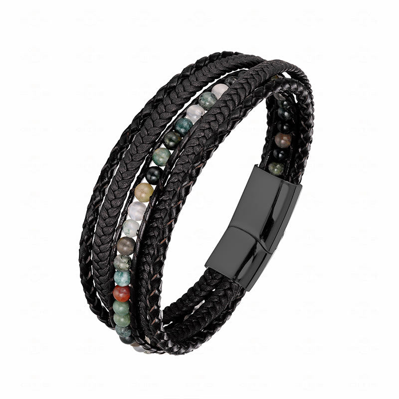 Armband Tigerauge Amazonit – Stärke Indian Agate Black Buckle