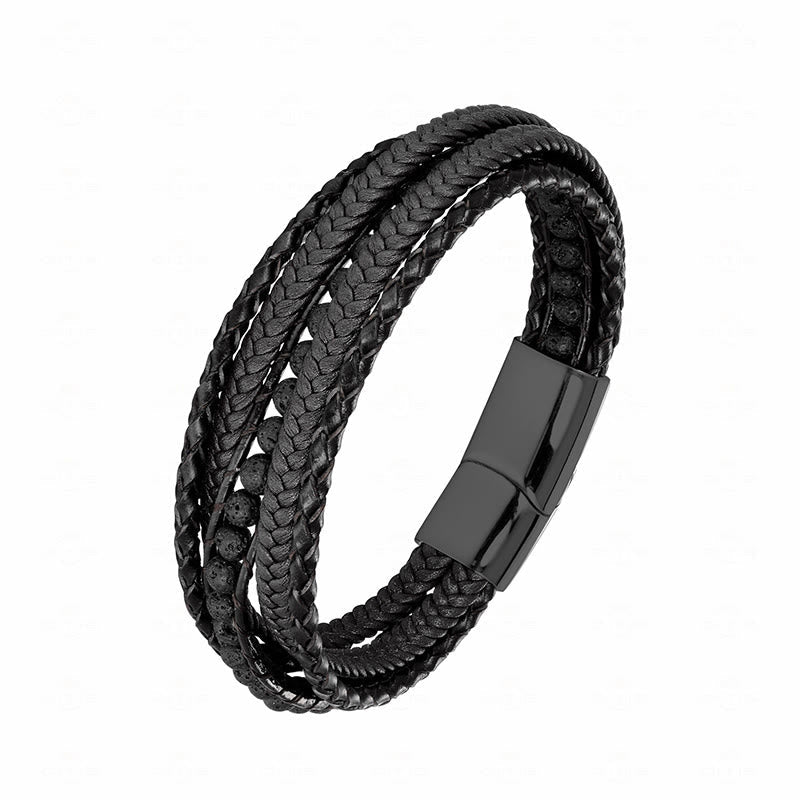 Armband Tigerauge Amazonit – Stärke Lava Rock Black Buckle