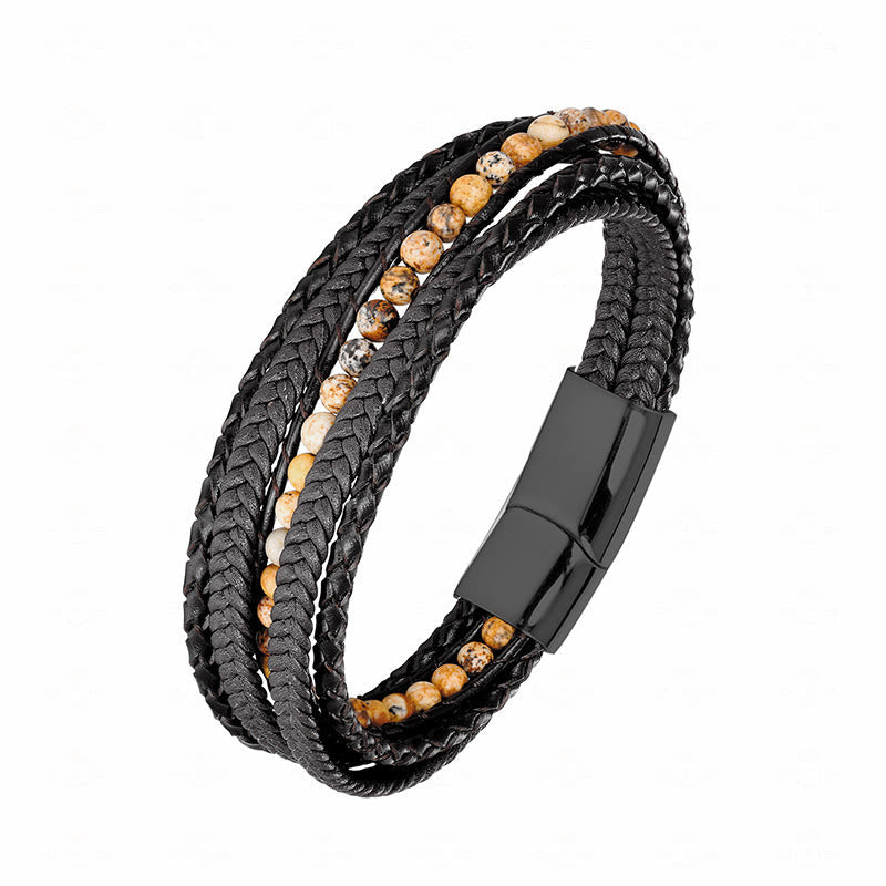 Armband Tigerauge Amazonit – Stärke Picture Jasper Black Buckle