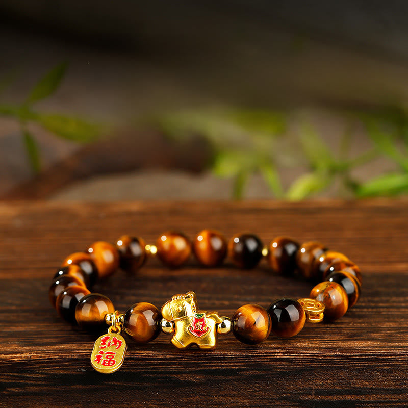 Armband Tigerauge Jahr Des Pferdes – Mut Tiger Eye(Wrist Circumference: 16cm)