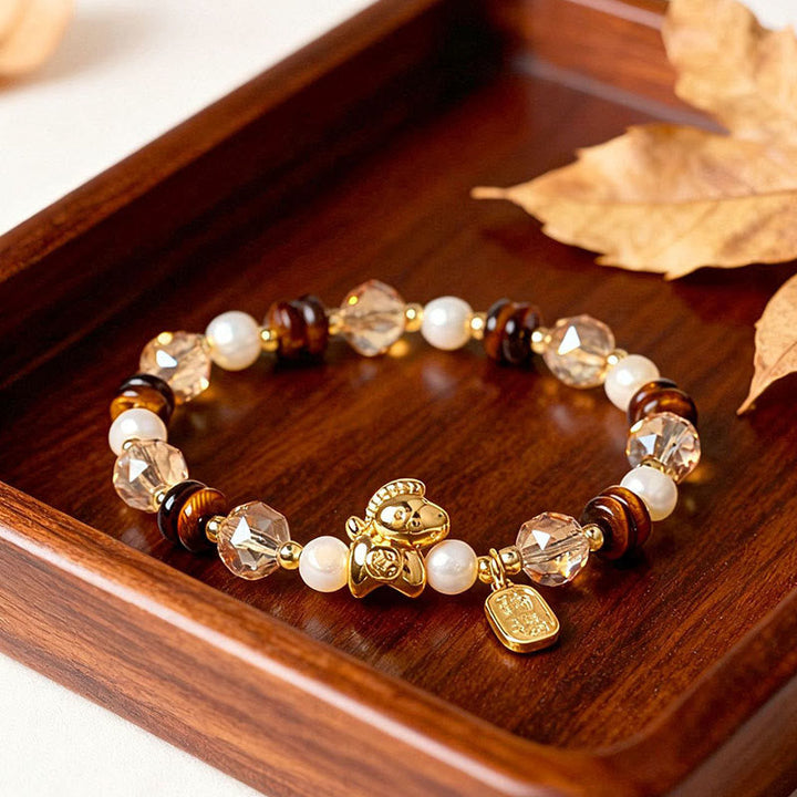 Armband Tigerauge Obsidian – Glück & Wohlstand & Energie Tiger Eye Pearl(Wrist Circumference: 14-15cm)