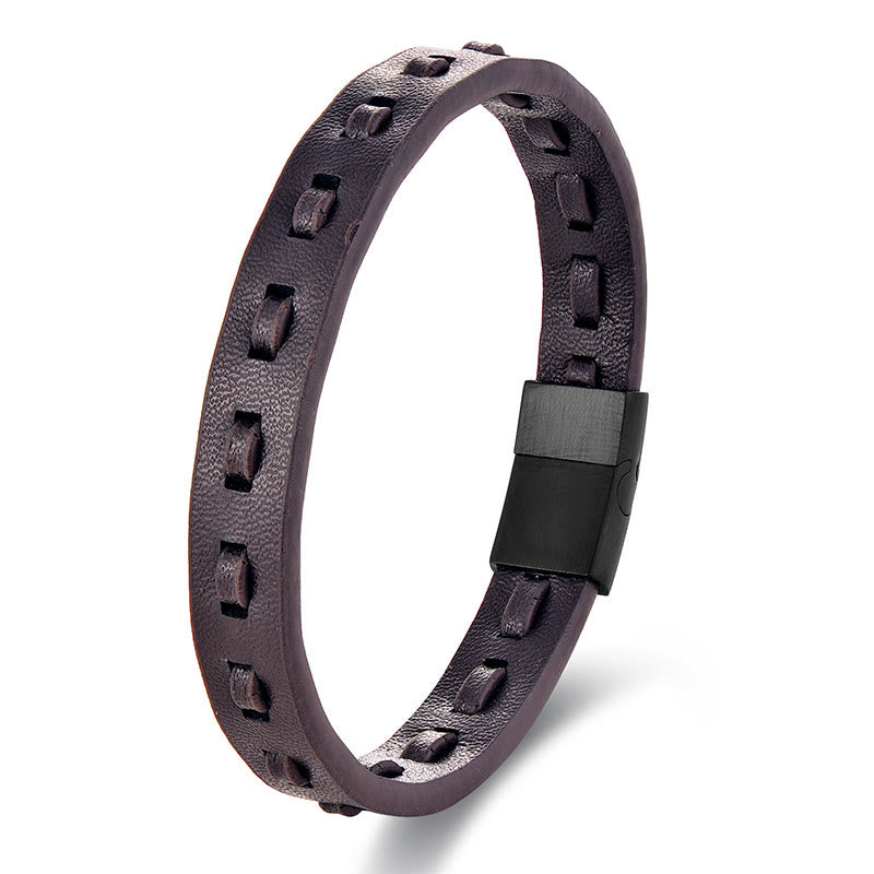 Armband Titanstahl Buckle Layered Geflochten Leder – Ruhe Brown Single Layer(Wrist Circumference: 18-20cm)