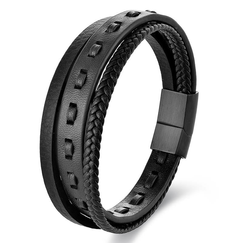 Armband Titanstahl Buckle Layered Geflochten Leder – Ruhe