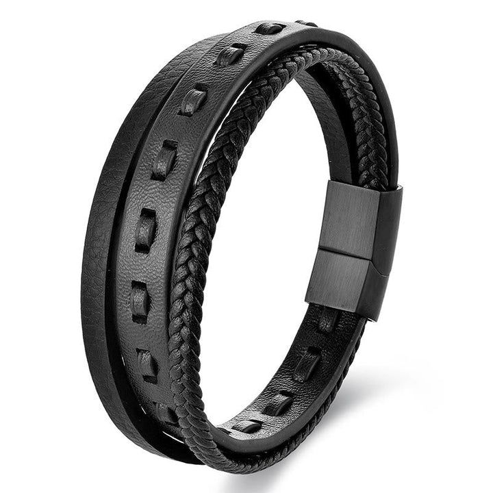 Armband Titanstahl Buckle Layered Geflochten Leder – Ruhe